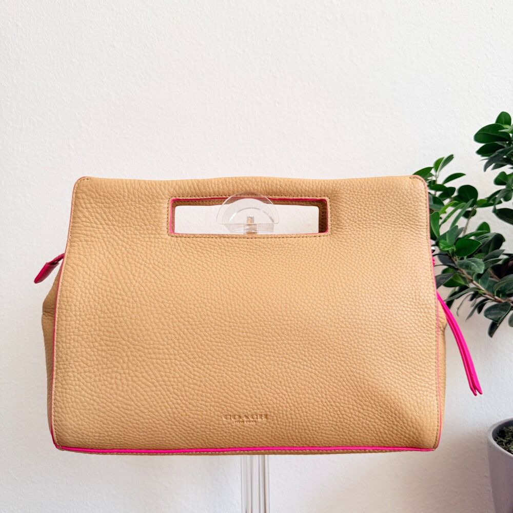Coach Bleecker F51635 Pocket In Edgepaint Camel Pink Ruby Leather Clutch Bag